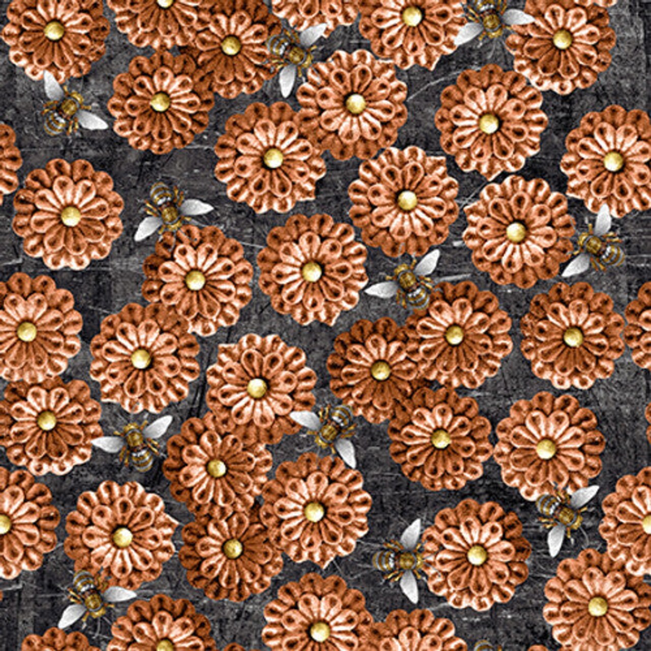 Fabric Blank Quilting Copper Flowers and Bees by the Quarter Yard 3926-33